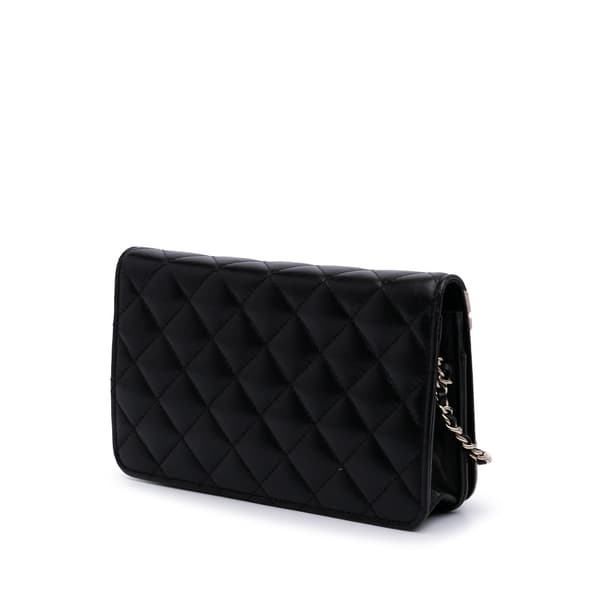 Pre-owned Chanel Bicolor Quilted Lambskin Camellia Wallet on Chain Black