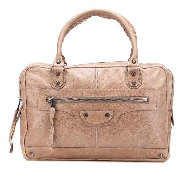 Pre-owned Balenciaga Mini Lambskin Motocross Classic Folder Business Bag Brown