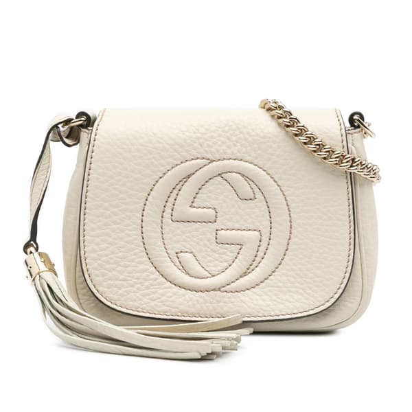 Pre-owned Gucci Small Leather Soho Chain Flap Crossbody White
