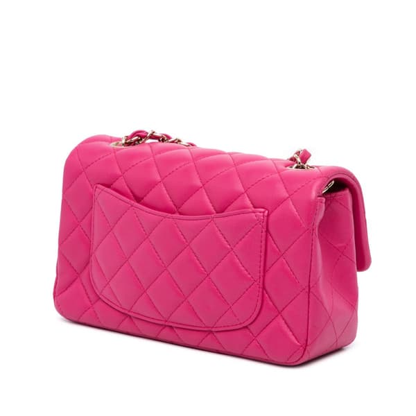 Pre-owned Chanel Mini Rectangular Classic Lambskin Single Flap Pink