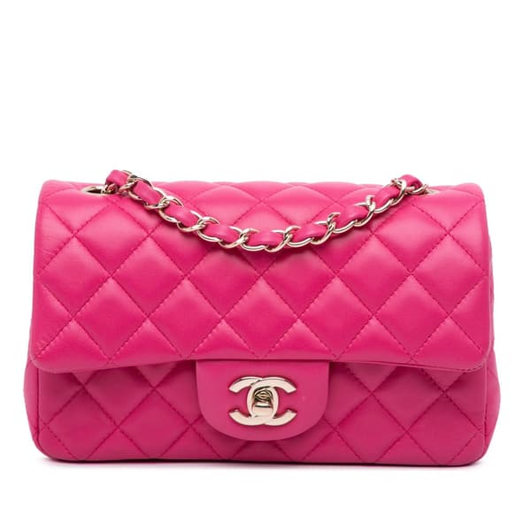 Pre-owned Chanel Mini Rectangular Classic Lambskin Single Flap Pink