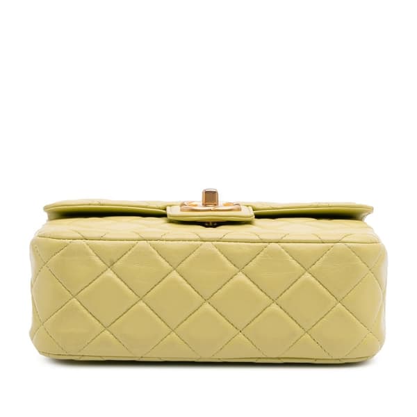 Pre-owned Chanel Mini Square Lambskin Casino Royale Charms Single Flap Green