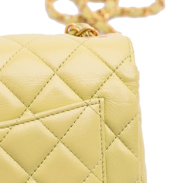 Pre-owned Chanel Mini Square Lambskin Casino Royale Charms Single Flap Green