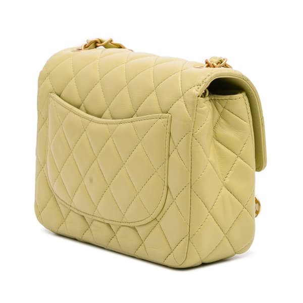 Pre-owned Chanel Mini Square Lambskin Casino Royale Charms Single Flap Green