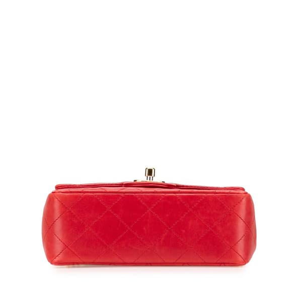 Pre-owned Chanel Mini Square Classic Lambskin Single Flap Red