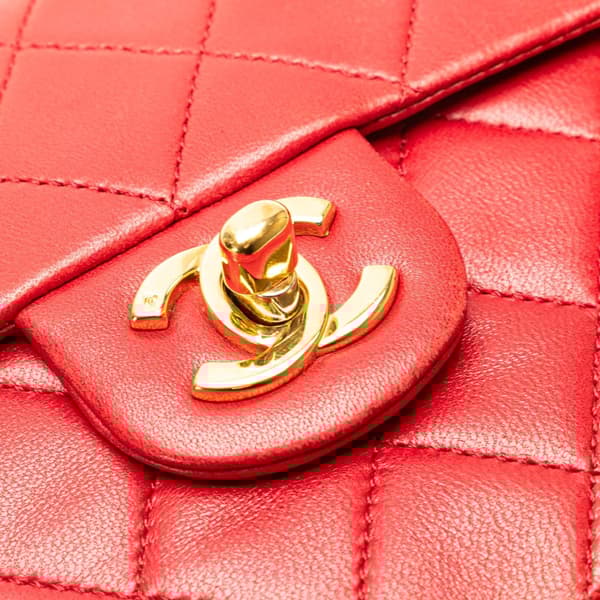 Pre-owned Chanel Mini Square Classic Lambskin Single Flap Red
