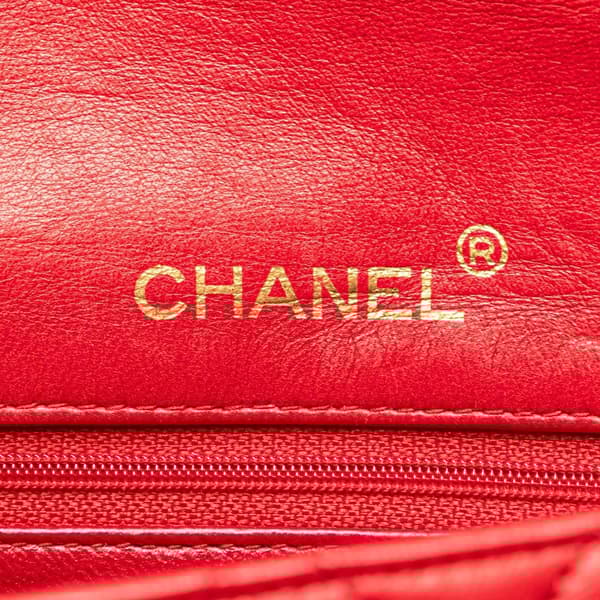 Pre-owned Chanel Mini Square Classic Lambskin Single Flap Red