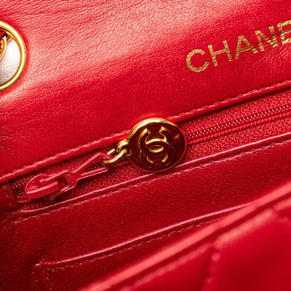 Pre-owned Chanel Mini Square Classic Lambskin Single Flap Red