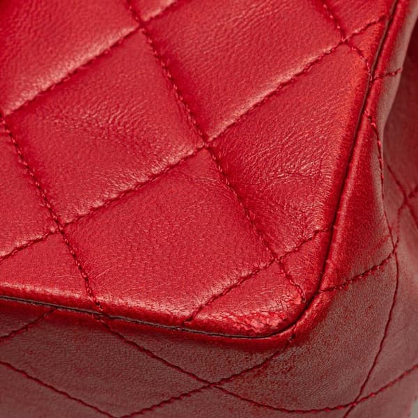 Pre-owned Chanel Mini Square Classic Lambskin Single Flap Red