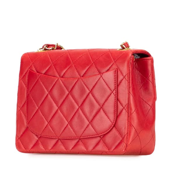Pre-owned Chanel Mini Square Classic Lambskin Single Flap Red
