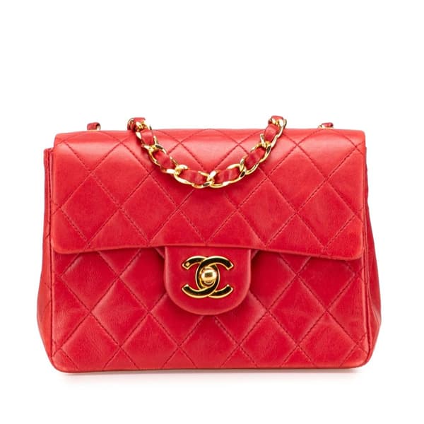 Pre-owned Chanel Mini Square Classic Lambskin Single Flap Red