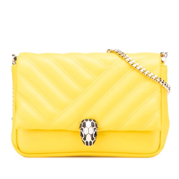 Pre-owned Bvlgari Leather Serpenti Cabochon Chain Crossbody Yellow