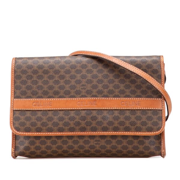 Pre-owned Celine Macadam Coated Canvas Crossbody Brown