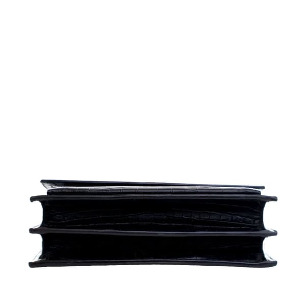 Pre-owned Saint Laurent Medium Croc Embossed Calfskin Sunset Flap Crossbody Black