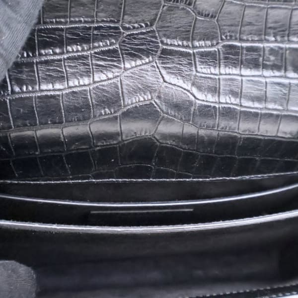 Pre-owned Saint Laurent Medium Croc Embossed Calfskin Sunset Flap Crossbody Black
