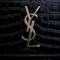 Miniatyrbild 6 av 10: Pre-owned Saint Laurent Medium Croc Embossed Calfskin Sunset Flap Crossbody Black