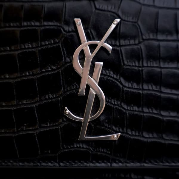 Pre-owned Saint Laurent Medium Croc Embossed Calfskin Sunset Flap Crossbody Black