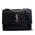 Miniatyrbild 1 av 10: Pre-owned Saint Laurent Medium Croc Embossed Calfskin Sunset Flap Crossbody Black