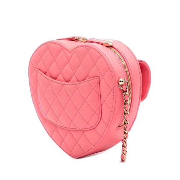 Pre-owned Chanel Lambskin CC in Love Heart Crossbody Pink