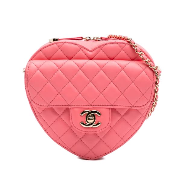 Pre-owned Chanel Lambskin CC in Love Heart Crossbody Pink