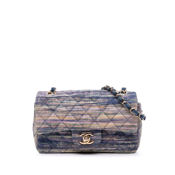 Pre-owned Chanel Mini Rectangular Multicolor Classic Denim Single Flap Blue