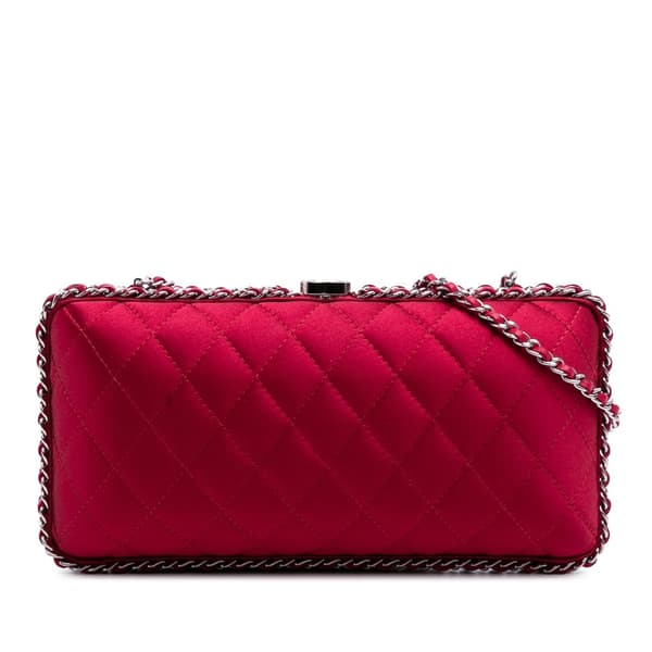 Pre-owned Chanel Quilted Satin Chain Around Clutch Red