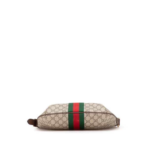 Pre-owned Gucci Small GG Supreme Web Ophidia Half Moon Crossbody Brown