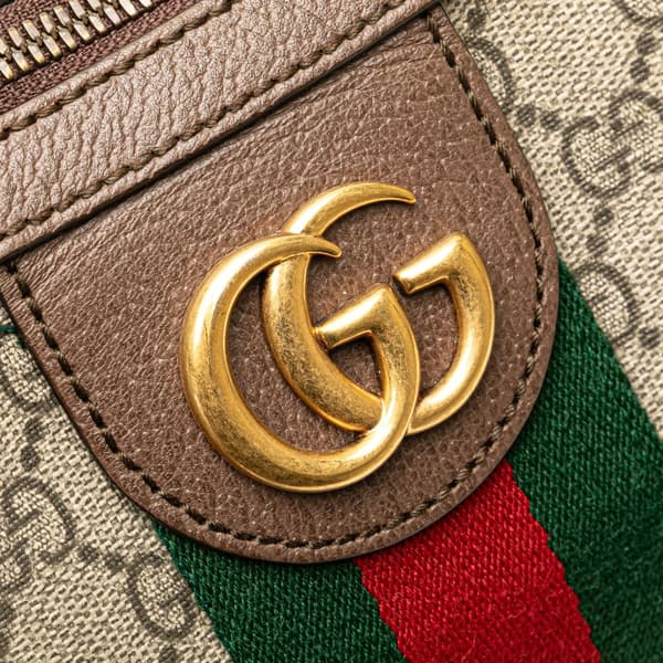 Pre-owned Gucci Small GG Supreme Web Ophidia Half Moon Crossbody Brown