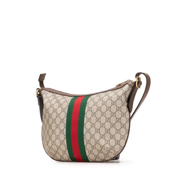 Pre-owned Gucci Small GG Supreme Web Ophidia Half Moon Crossbody Brown