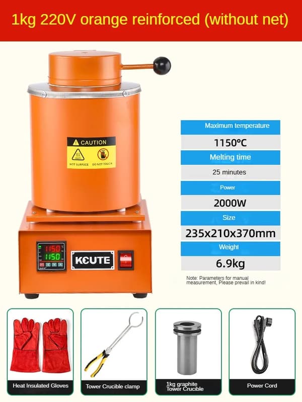 3KG Sähkösulatusuuni, 1150°C Maksimilämpötila, 2000W Teho,1kg Ei Nettinen Oranssi
