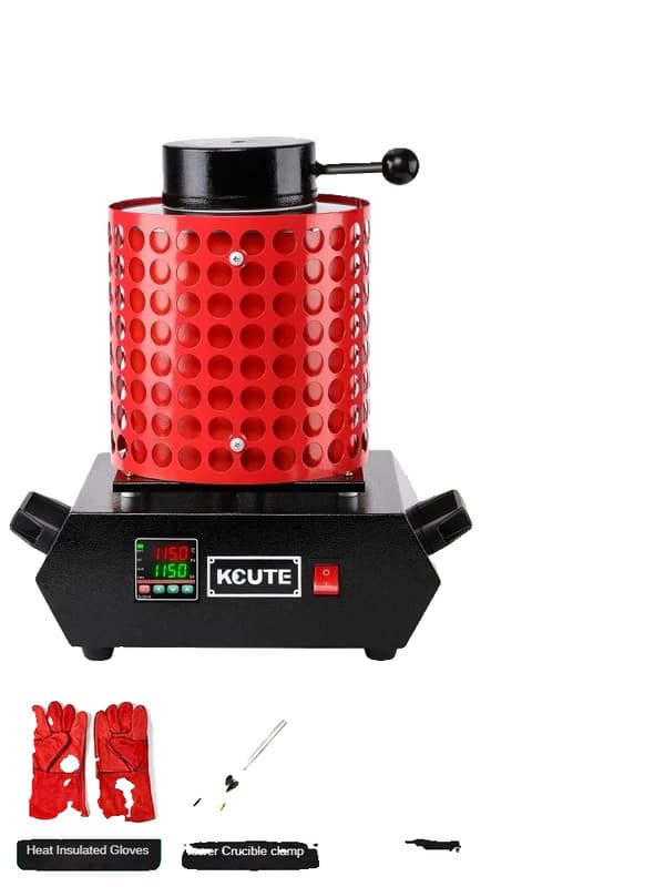 3KG Elektrisk Smelteovn, 1150°C Maksimal Temperatur, 2000W Effekt,3kg Net Rød
