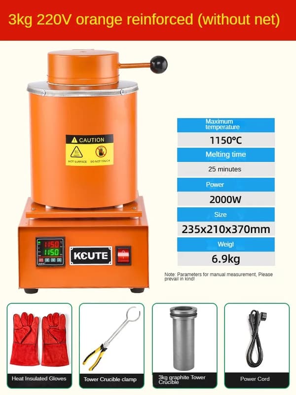 3KG Sähkösulatusuuni, 1150°C Maksimilämpötila, 2000W Teho,3kg Ei Verkkoa Oranssi