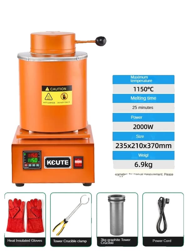 3KG Sähkösulatusuuni, 1150°C Maksimilämpötila, 2000W Teho,3kg Ei Verkkoa Oranssi