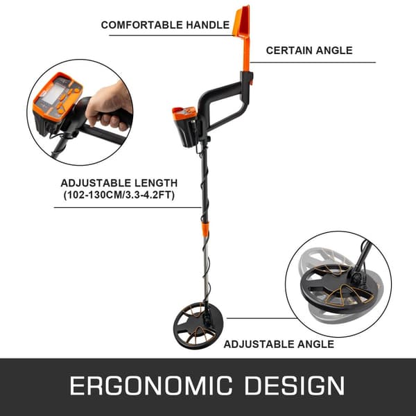 handhållen metalldetektor kit med hög precision, 2 detekteringslägen, LCD-skärm, vattentät design, 102-130 cm justerbar längd