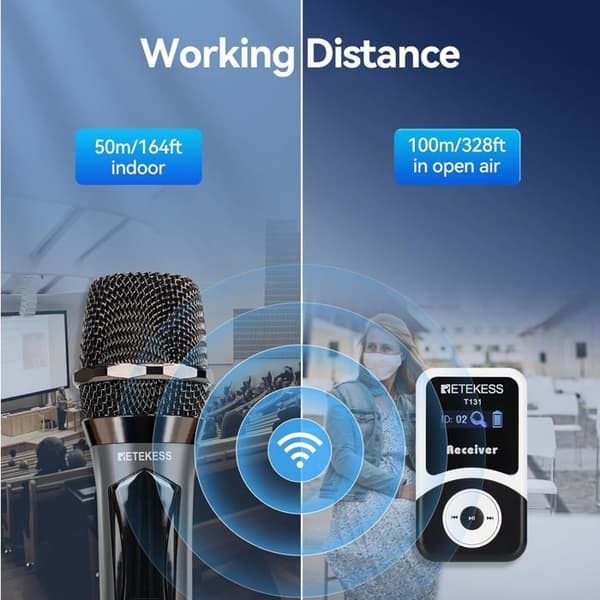 Retecess T131 Wireless Tour Guide System, 100m/328ft Audio Whisper, Mikrofon, 10 mottagare, 18 timmars standby