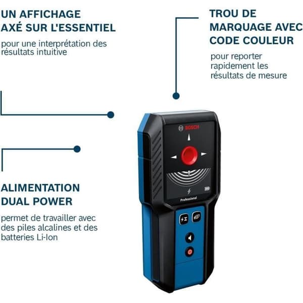 Bosch Professional Detektor GMS 120-27 C max. Detektionsdjup för icke-magnetiskt metall / magnetiskt metall / spänningsledningar
