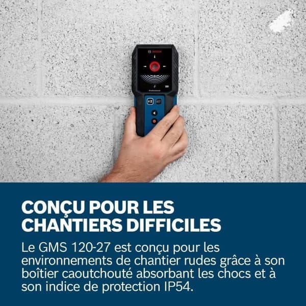 Bosch Professional Detektor GMS 120-27 C max. Detektionsdjup för icke-magnetiskt metall / magnetiskt metall / spänningsledningar