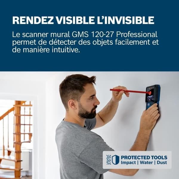 Bosch Professional Detektor GMS 120-27 C max. Detektionsdjup för icke-magnetiskt metall / magnetiskt metall / spänningsledningar