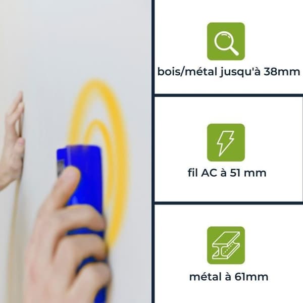 Velleman Digital dubbsökare, detekterar upp till 51 mm, metall/trä/kablar, inkl. batteri
