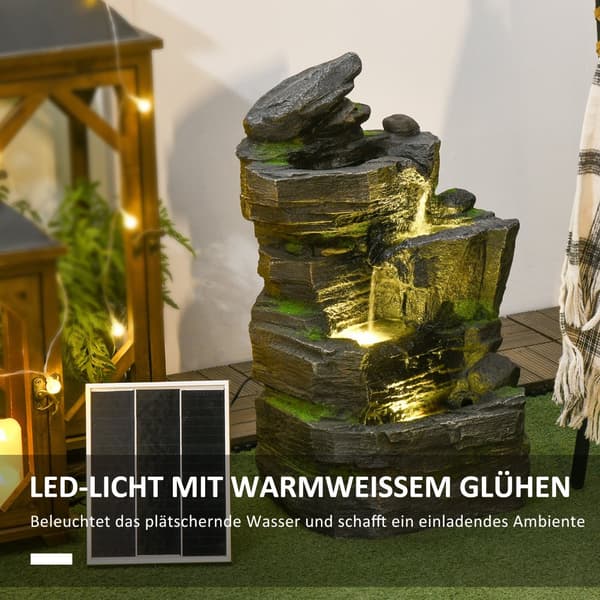 Solfontän med LED, 34x28x57 cm, Mörkgrå