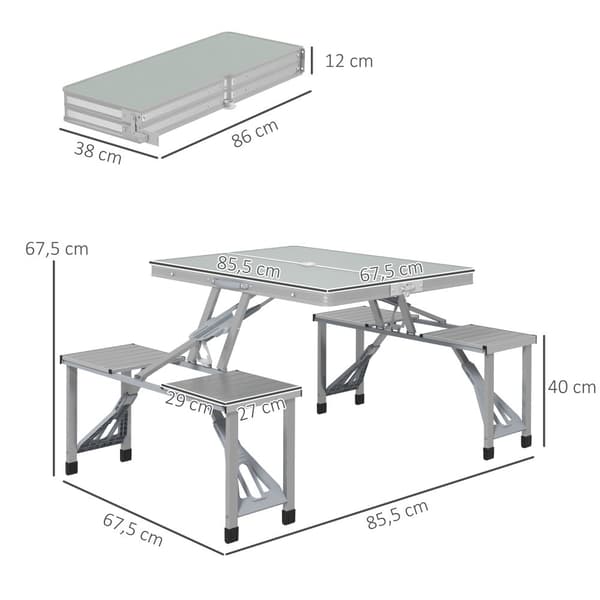 Campingbord, 85,5x135 cm, Grå