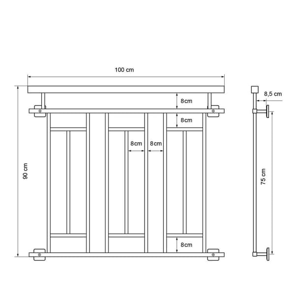 Fransk altan gelænder bar gelænder i rustfrit stål 100x90 cm træ-finish gitter