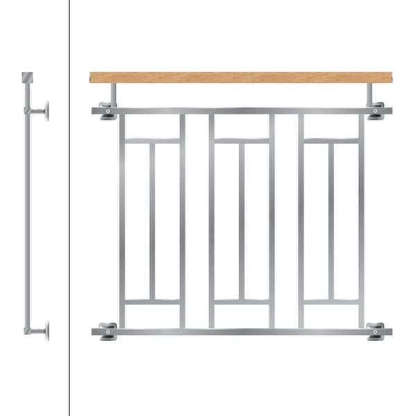 Fransk altan gelænder bar gelænder i rustfrit stål 100x90 cm træ-finish gitter