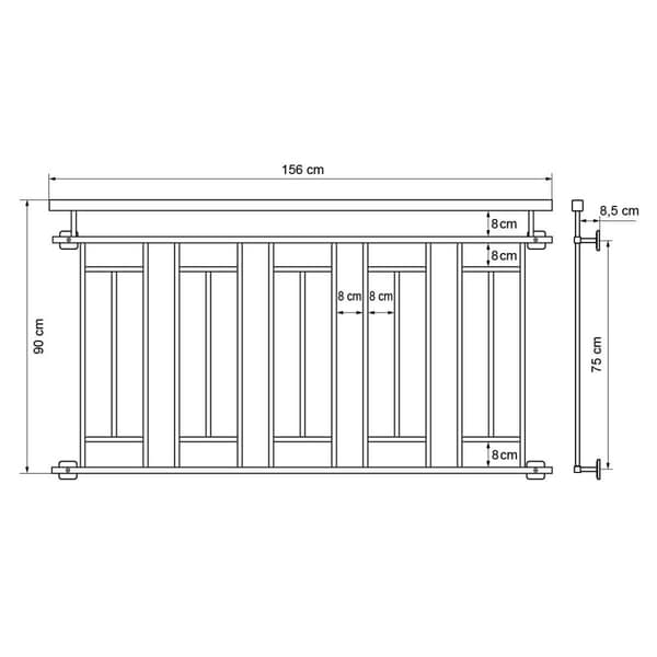 Fransk altan vindue gitter stål bar rækværk 156 x 90 cm træ-finish