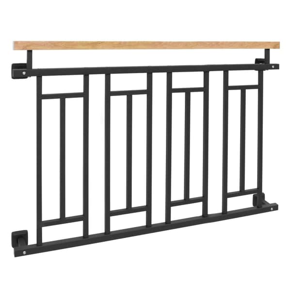 Fransk balkong fönster gitter stålstång räcken 128 x 90 cm trä finish
