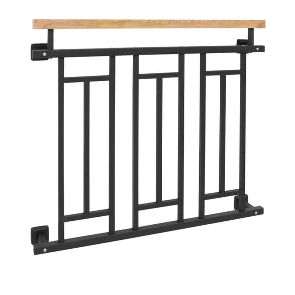 Franska fönster balkong stänger stålstång räcke 100 x 90 cm trä utseende