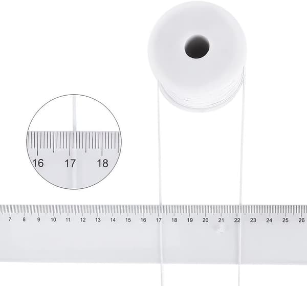 Hvit nylondekket elastisk tråd - Rull på 50 meter, 0,6 mm