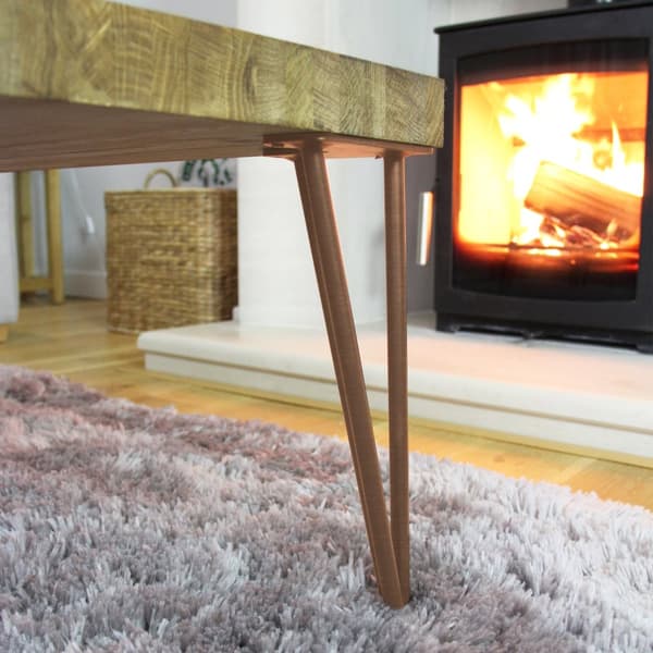 4 x 71 cm Hårnålben (Hairpin) SkiSki Legs™ kobber, bordben / stolben, 3 stænger á 12 mm & gulvbeskytter