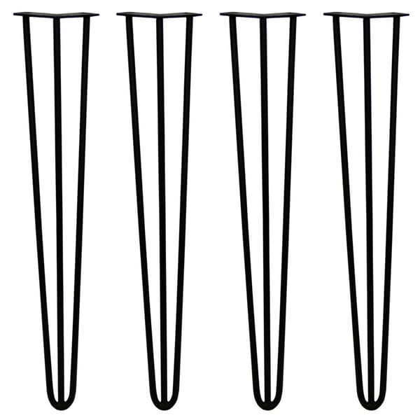 4 x 71 cm Hårnålben (Hairpin) SkiSki Legs™ bordben/stolben, 3 stænger á 12 mm, sort pulverlakering & gulvbeskytter