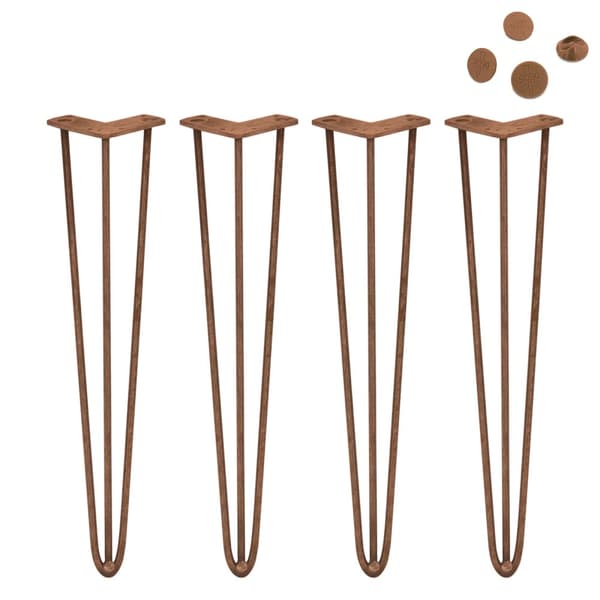 4 x 71 cm Hårnålben (Hairpin) SkiSki Legs™ kobber, bordben / stolben, 3 stænger á 10 mm & gulvbeskytter